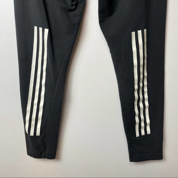 Adidas Solid Black & White Stripped Soft Stretchy Active Leggings size M - Picture 3 of 11